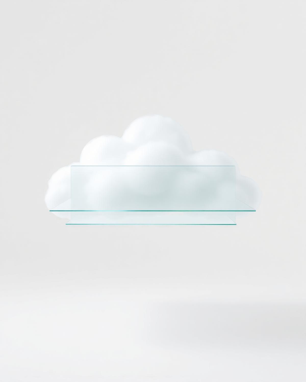 Abstract translucent glass forms suggesting layered cloud infrastructure